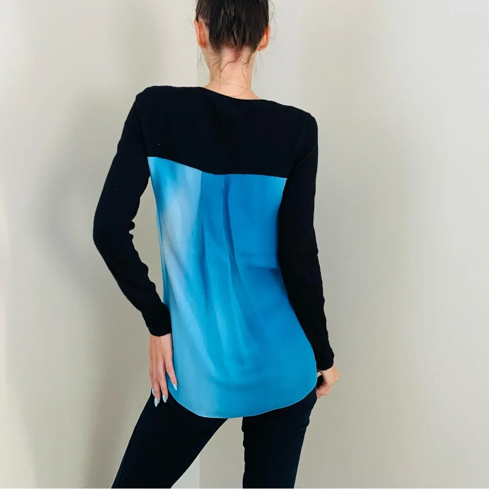 Elie Tahari 100% Cashmere 100% Silk Knit Color Block V-Neck Pullover Sweater, S - Picture 7 of 11